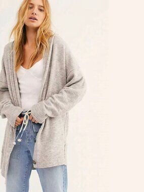 Free People Heather Gray Button-Up Shawl Collar Eucalyptus Cardigan